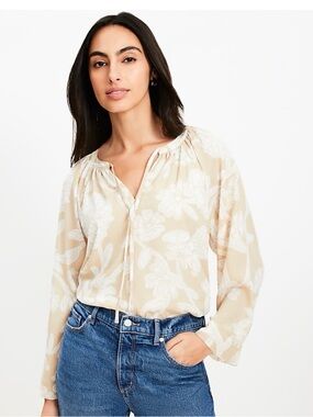 LOFT Women's Beige Floral Blouse NWT